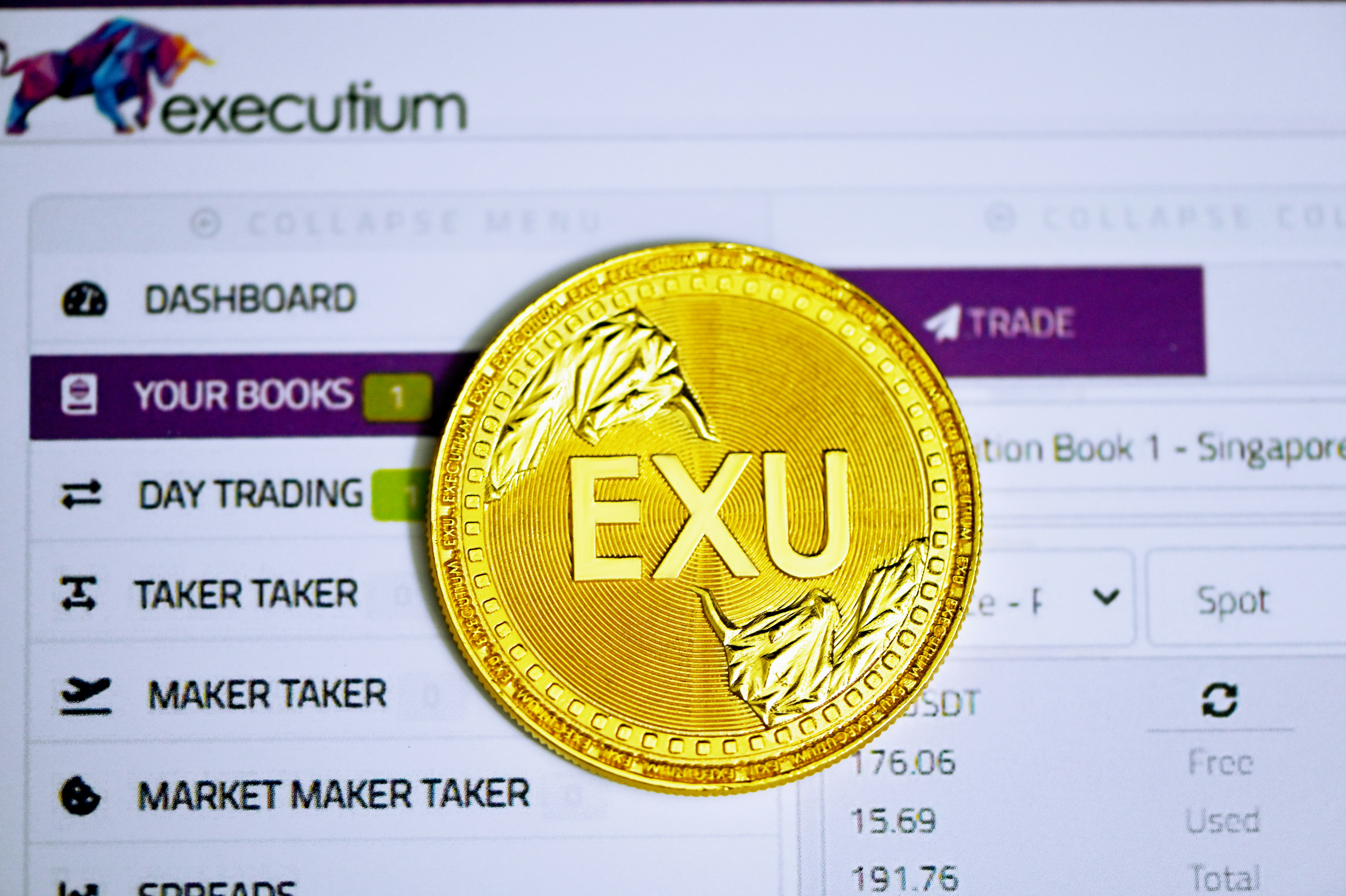 EXU coin placed on an Executium trading site